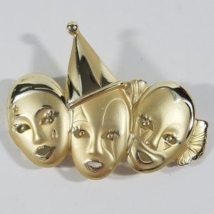 Three Clown Faces Heads Circus Pin Brooch